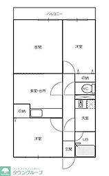 東急東横線 田園調布駅 徒歩4分の賃貸マンション 3階2LDKの間取り