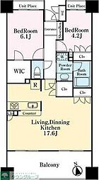 都営三田線 白金高輪駅 徒歩10分の賃貸マンション 5階2LDKの間取り
