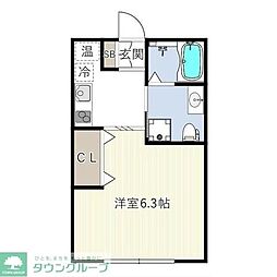 東急目黒線 不動前駅 徒歩7分の賃貸マンション 3階ワンルームの間取り