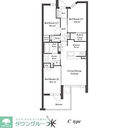 都営浅草線 西馬込駅 徒歩11分の賃貸マンション 2階3LDKの間取り