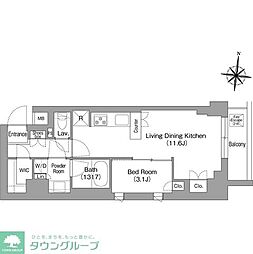 コンフォリア・リヴ大崎 1LDKの間取図画像