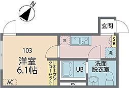 カインドネス南雪谷II 1Kの間取図画像