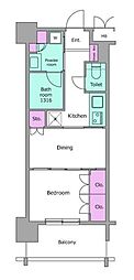 レジディア文京本郷 2Kの間取図画像