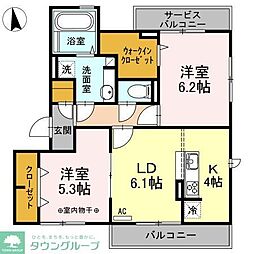 グランドゥールシャルマン 2LDKの間取図画像
