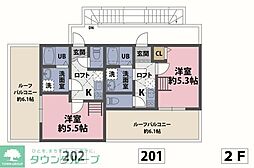シナモンスクエア西谷 2階1Kの間取り