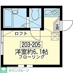 ユナイト星川ソレントの調べ 2階ワンルームの間取り