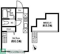 相鉄本線 星川駅 徒歩14分の賃貸アパート 2階ワンルームの間取り