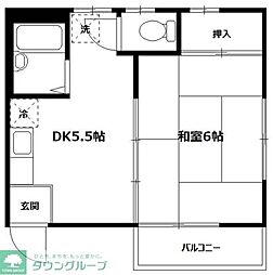 サンヒルズ　B棟 2階1DKの間取り