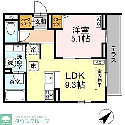 ジェルベーラ東柏ケ谷 1LDKの間取図画像