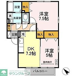 ハピネス西山 2DKの間取図画像