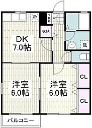 サイレントヒルズ3番館 2DKの間取図画像