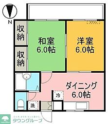 リバーハイム2 2DKの間取図画像