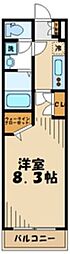 ラフィネサウス 1Kの間取図画像