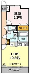 ルアナ林間 1LDKの間取図画像