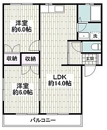 オランジュ中田B棟 2LDKの間取図画像