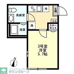 ラピス浜見台 1階1Kの間取り