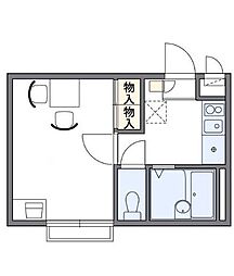 レオパレスヴェルノ 2階1Kの間取り
