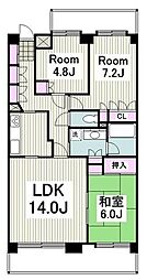 JR京浜東北・根岸線 港南台駅 徒歩11分の賃貸マンション 2階3LDKの間取り