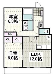 ルンドベルク丸山 2LDKの間取図画像
