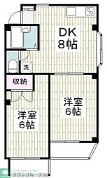 コーポシャルムB棟 2DKの間取図画像