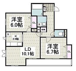 ルンドベルク丸山 2LDKの間取図画像