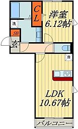 JR埼京線 北与野駅 徒歩15分の賃貸アパート 1階1LDKの間取り