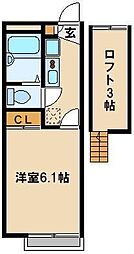 JR武蔵野線 東川口駅 徒歩17分の賃貸アパート 2階1Kの間取り