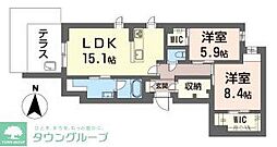 JR武蔵野線 東川口駅 徒歩7分の賃貸マンション 1階2LDKの間取り