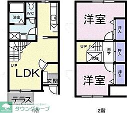 埼玉高速鉄道 鳩ヶ谷駅 徒歩30分の賃貸アパート 1階2LDKの間取り