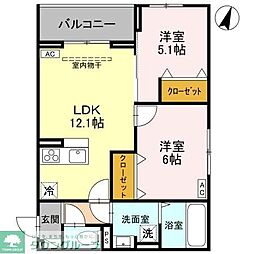 JR京浜東北・根岸線 与野駅 徒歩9分の賃貸アパート 2階2LDKの間取り