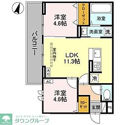 JR京浜東北・根岸線 与野駅 徒歩9分の賃貸アパート 2階2LDKの間取り