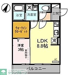 シェーングラースD 1LDKの間取図画像
