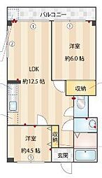 JR青梅線 小作駅 徒歩11分の賃貸マンション 1階2LDKの間取り