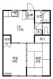 西武拝島線 東大和市駅 徒歩7分の賃貸アパート 2階2DKの間取り