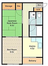パレス中芳 2階2DKの間取り