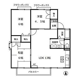 ルエストラメール 1階3LDKの間取り