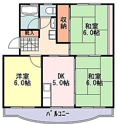 JR青梅線 河辺駅 徒歩13分の賃貸マンション 2階3DKの間取り