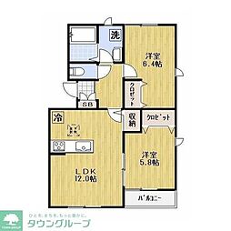 ＣａｓａＧｒａｎｄｅ　Ｎｏｒｔｈ(カサグランデ　ノース) 2階2LDKの間取り