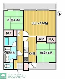 JR青梅線 河辺駅 徒歩5分の賃貸マンション 2階2LDKの間取り