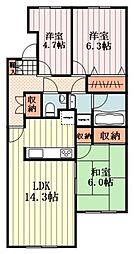 ランビニオン 2階3LDKの間取り