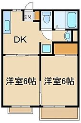リバティハウス 1階2DKの間取り