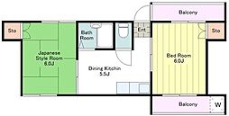 グリーンハイム高松 3階2DKの間取り