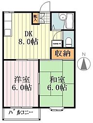西武拝島線 西武立川駅 徒歩28分の賃貸アパート 2階2DKの間取り