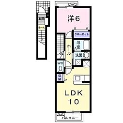 ラフレシール 2階1LDKの間取り