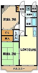 パークサイド武蔵野 2LDKの間取図画像