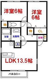 ラフィーネUn 2LDKの間取図画像