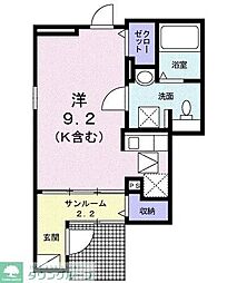 プラシード2 1Kの間取図画像