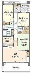 ザ・バーデン昭島ペイ・サージュ 3LDKの間取図画像