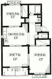 トリヴァンベール美船B棟 3DKの間取図画像