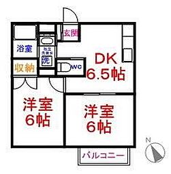 メゾンボヌールB棟 2DKの間取図画像